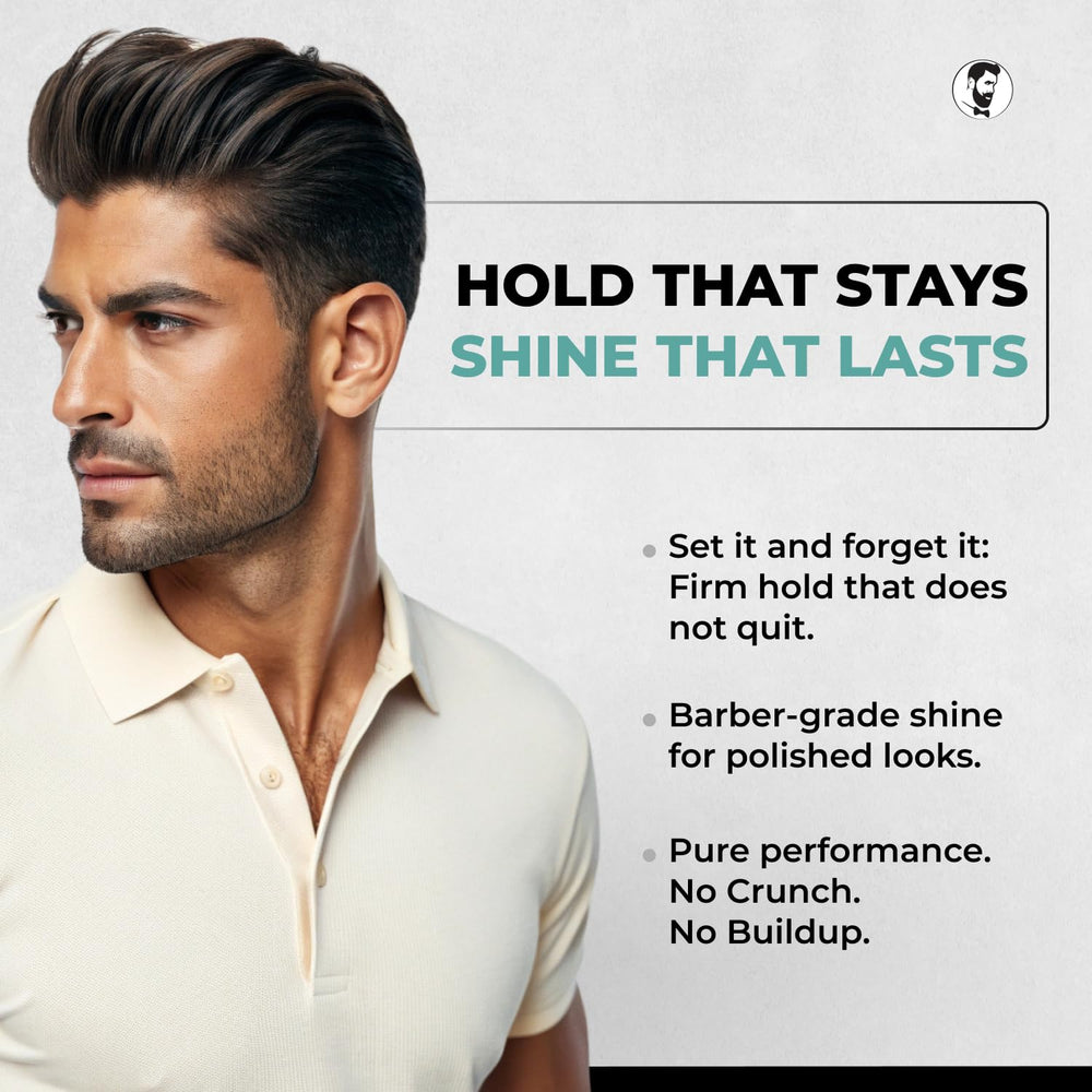 Gentlemen Republic Refined Hair Gel hair-styling-portrait reveals sleek look with reliable hold.