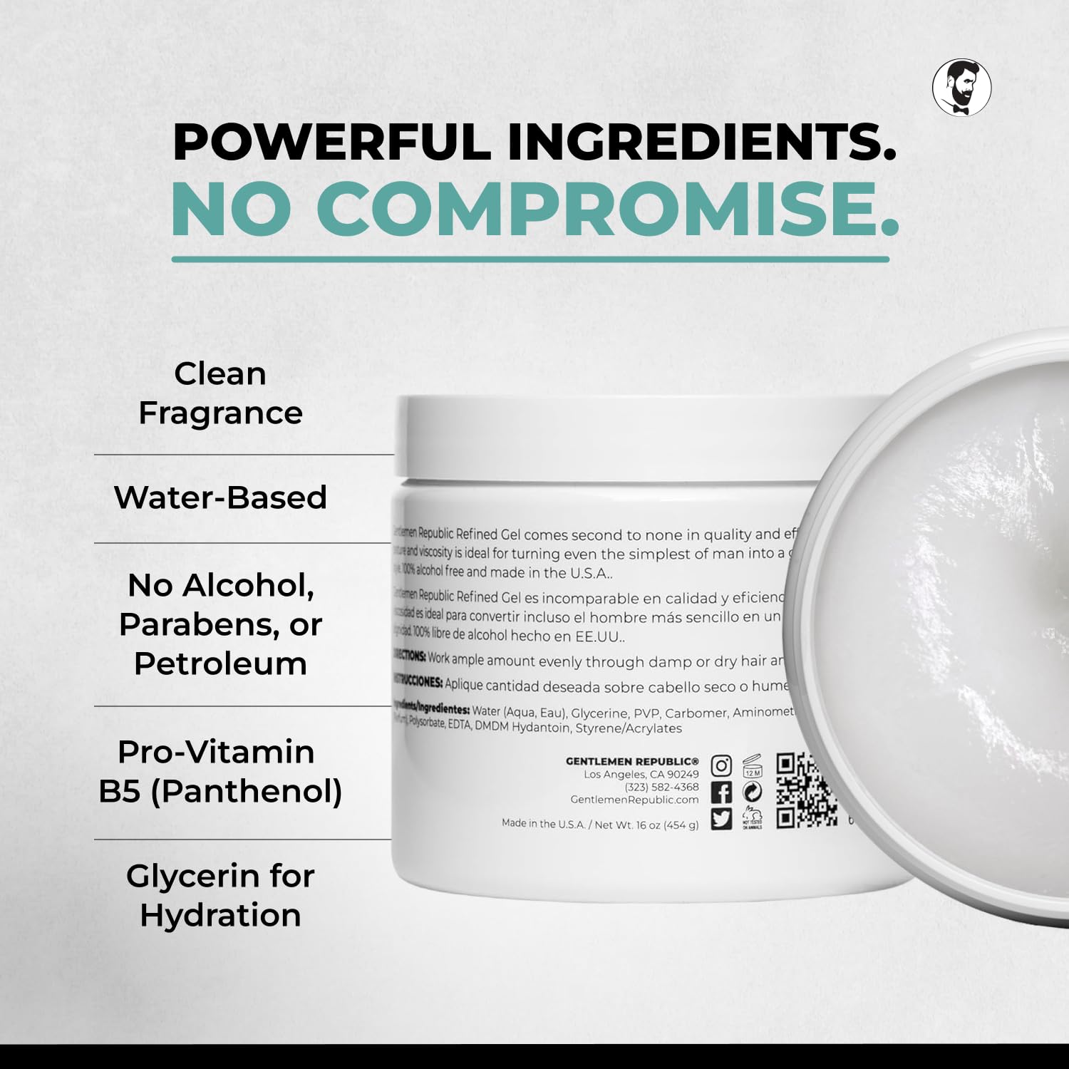 Gentlemen Republic Refined Hair Gel shine-finish close-up suggests a polished finish.