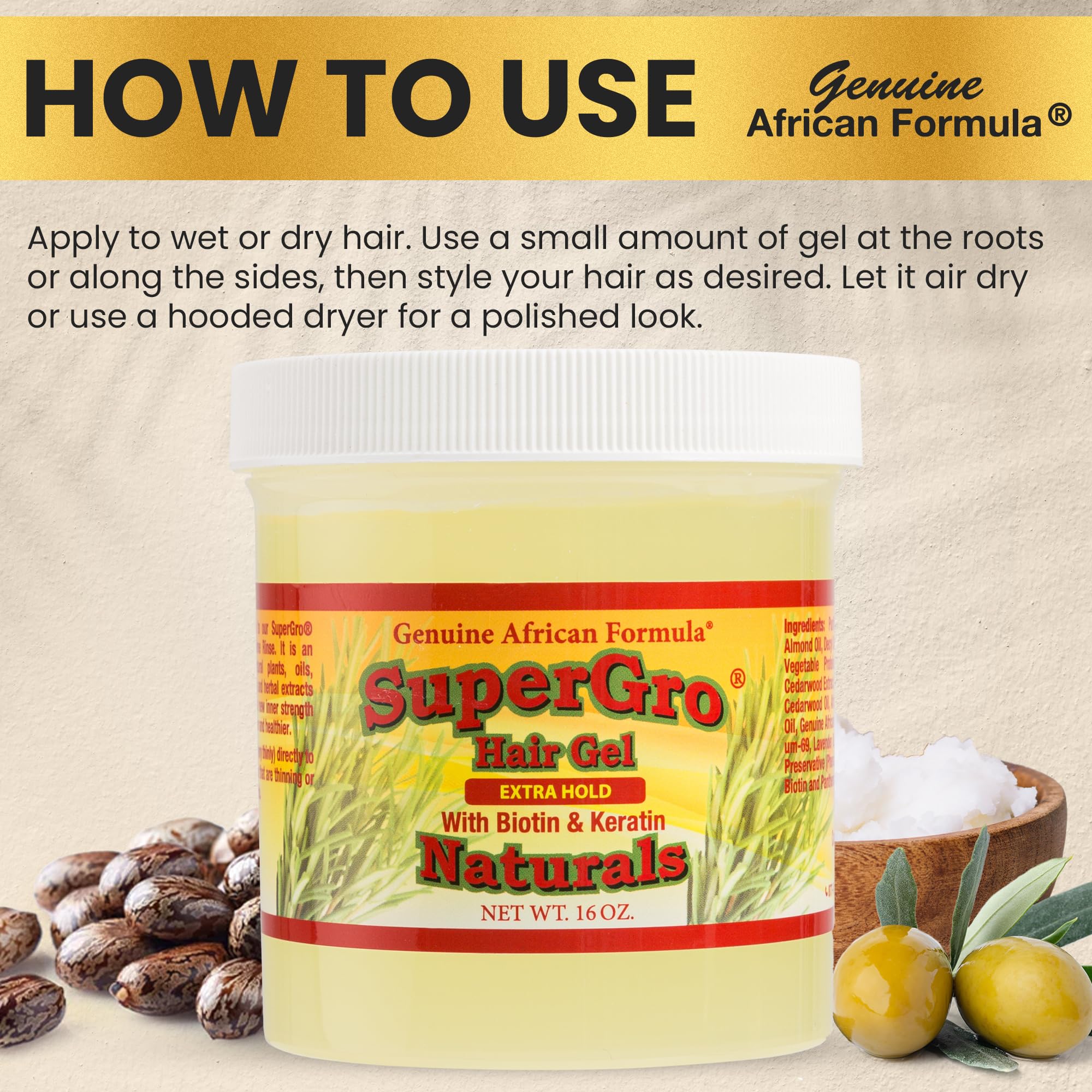 SuperGro natural ingredients blend with biotin and honey for conditioning