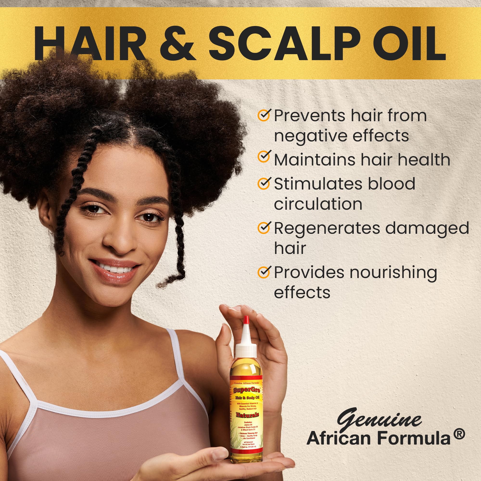 Genuine African Formula SuperGro ingredients close-up showing plant oils