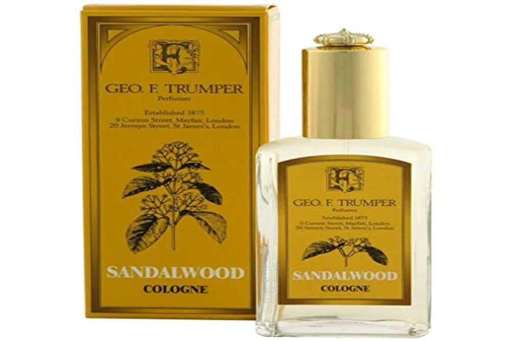 Geo. F. Trumper Sandalwood Cologne in glass atomiser bottle offers portable daily fragrance.