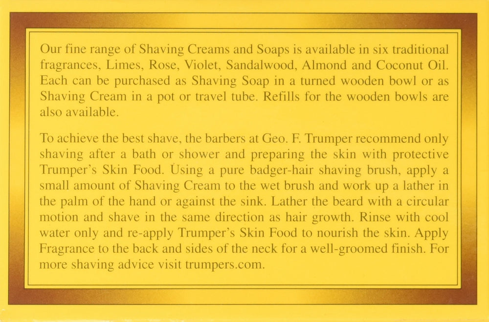 Geo F. Trumper Sandalwood Soft Shaving Cream jar open reveals rich cream for lavish lather