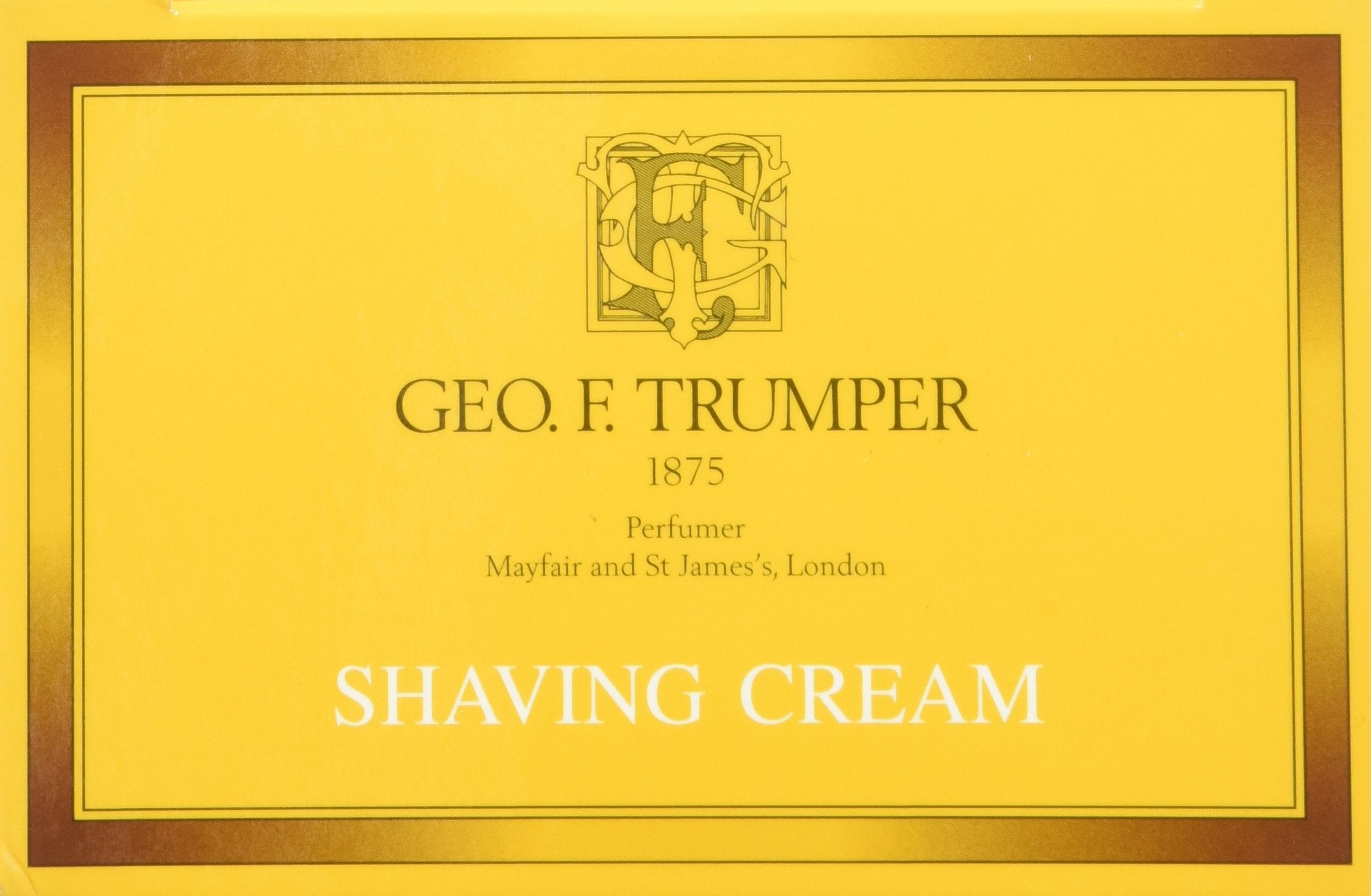 Geo F. Trumper Sandalwood Soft Shaving Cream label highlights English craftsmanship