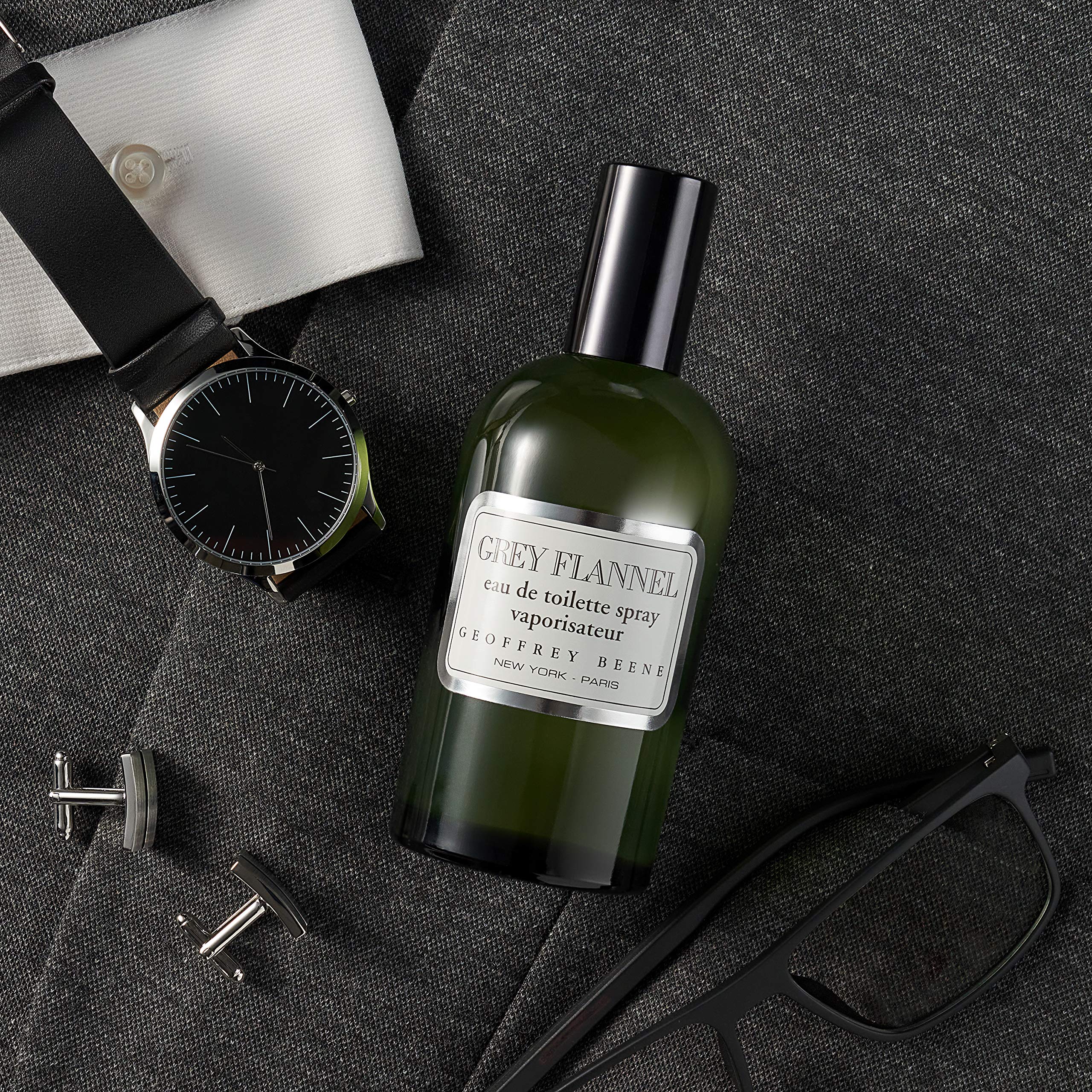 Geoffrey Beene Grey Flannel shelf display highlighting accessible luxury fragrance option