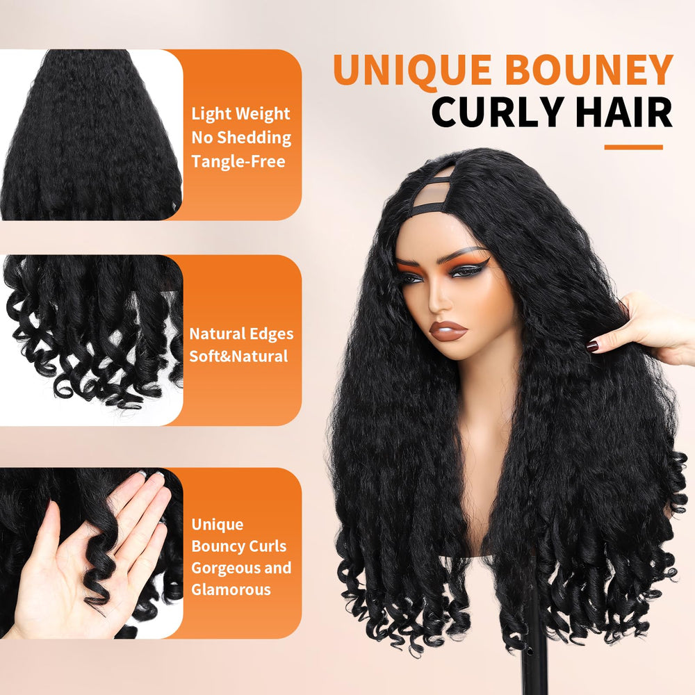 Geogroket Afro Curly V Part Wig length 24in highlights dramatic length and bounce.
