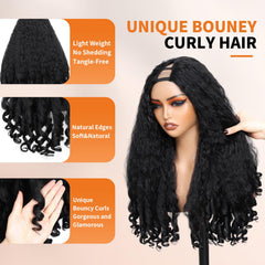 Geogroket Afro Curly V Part Wig length 24in highlights dramatic length and bounce.