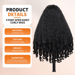 Geogroket Afro Curly V Part Wig top clips secure a comfortable, all-day fit.