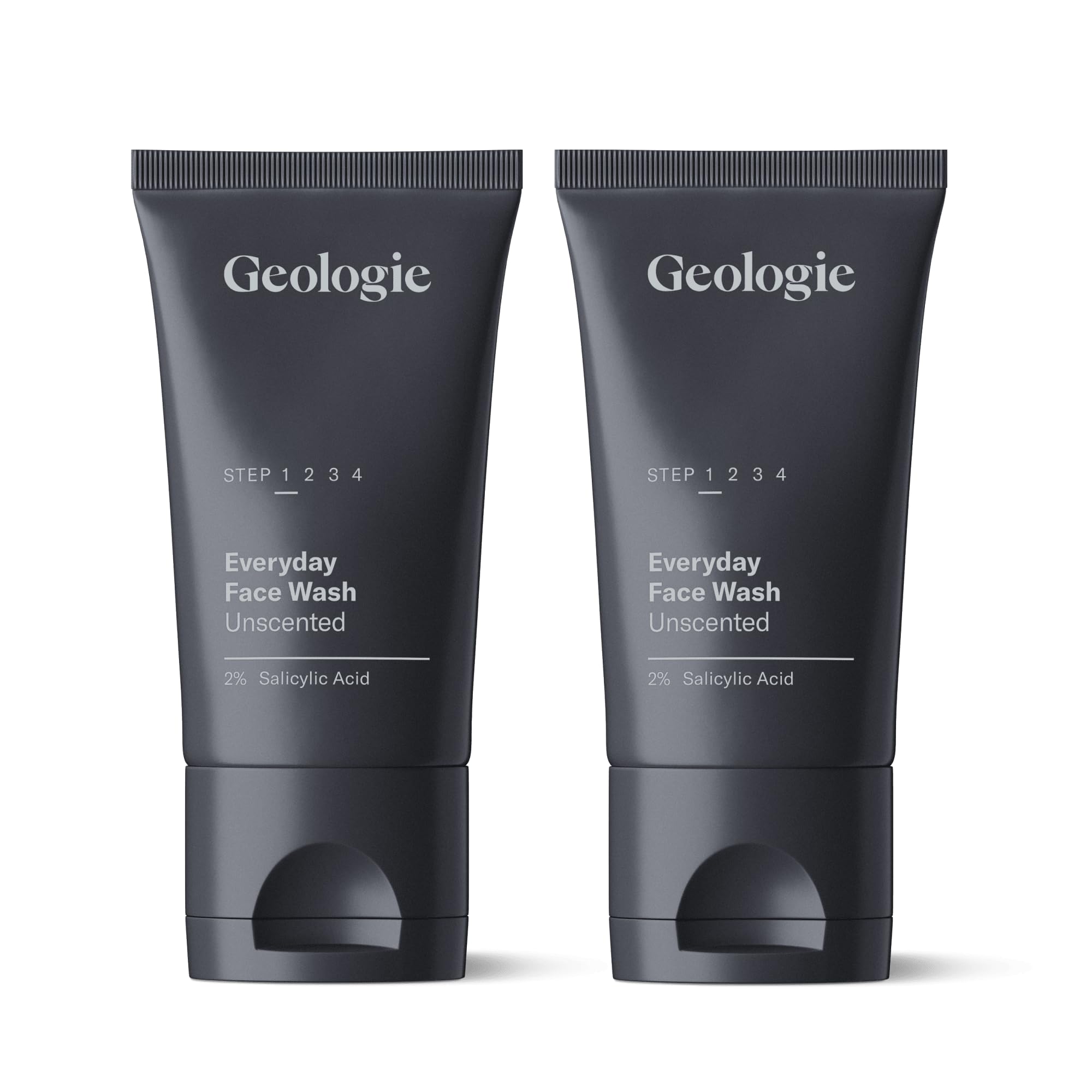 Geologie 2% Salicylic Acid Unscented Face Wash bottle shows fragrance-free acne care.