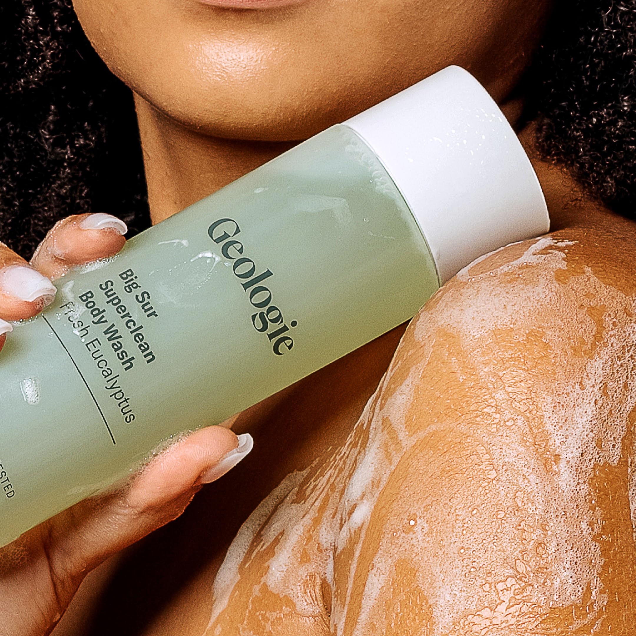 Geologie Big Sur Fresh Eucalyptus creamy foam delivers luxurious cleansing.