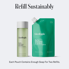 Geologie Big Sur refill pouch reduces plastic waste for eco-conscious routines.