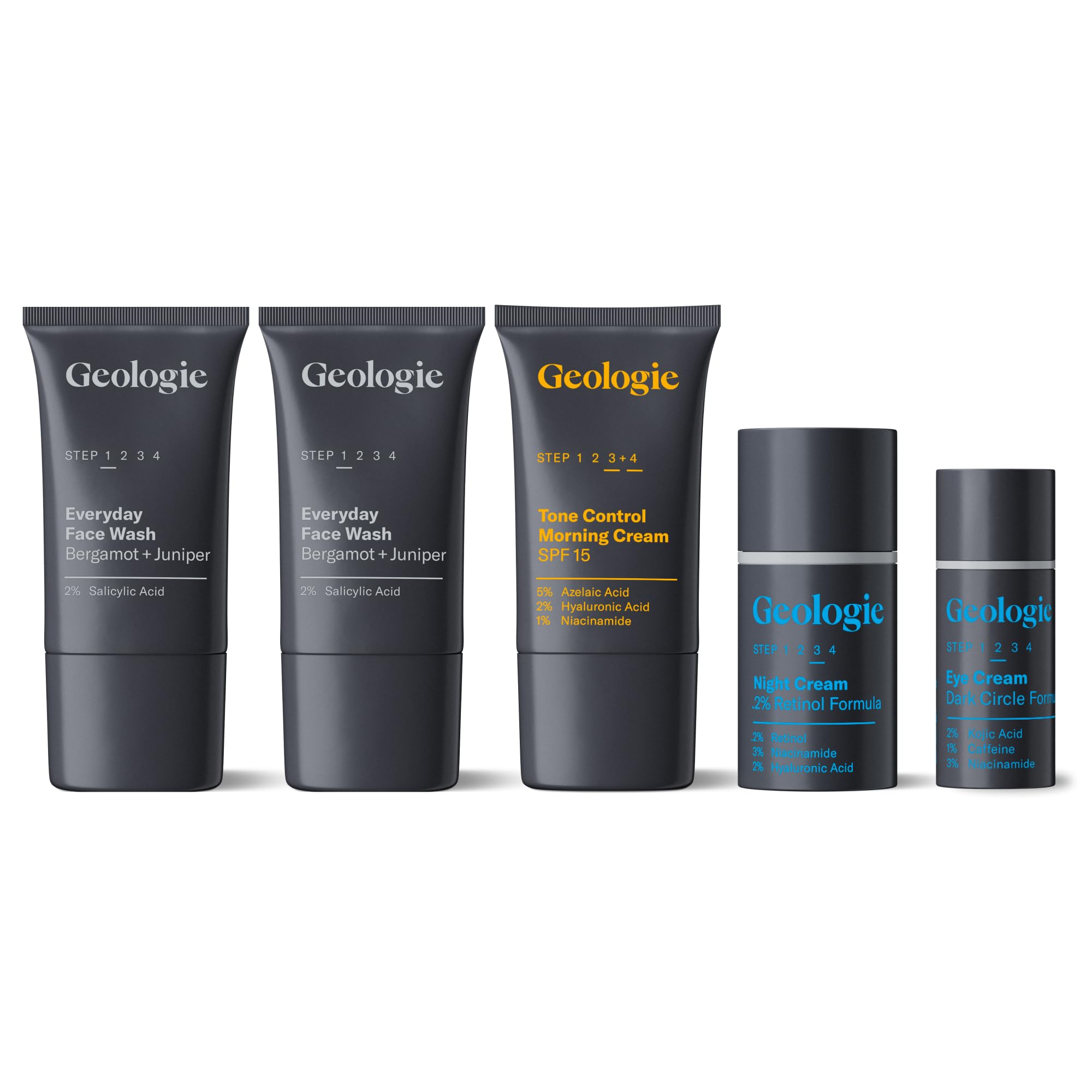 Geologie complete skincare set box demonstrates organized daily routine for clearer skin.