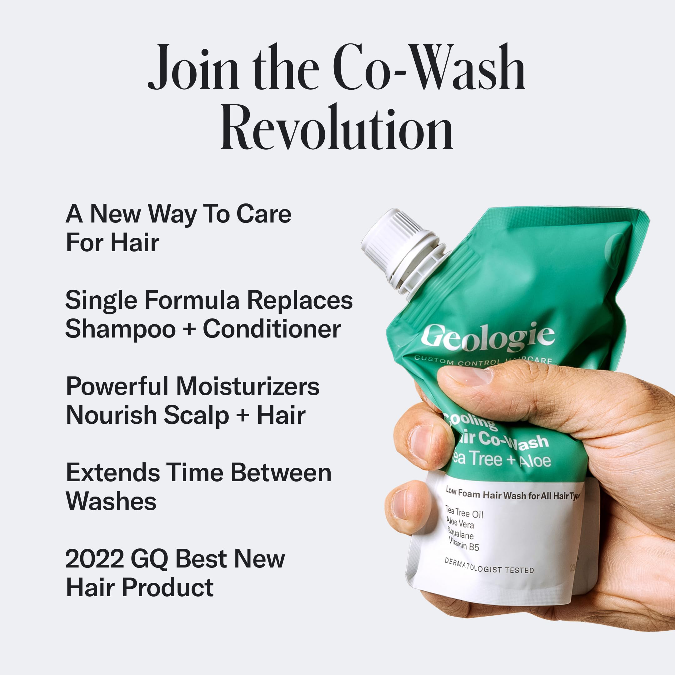 Geologie Cooling Hair Co-Wash with tea tree oil close-up highlighting cooling and cleansing