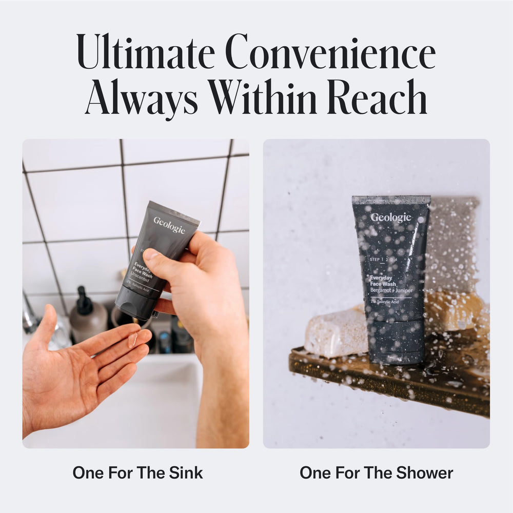 Geologie Daily Face Wash foam/lather close-up showing gentle, non-irritating cleansing texture.