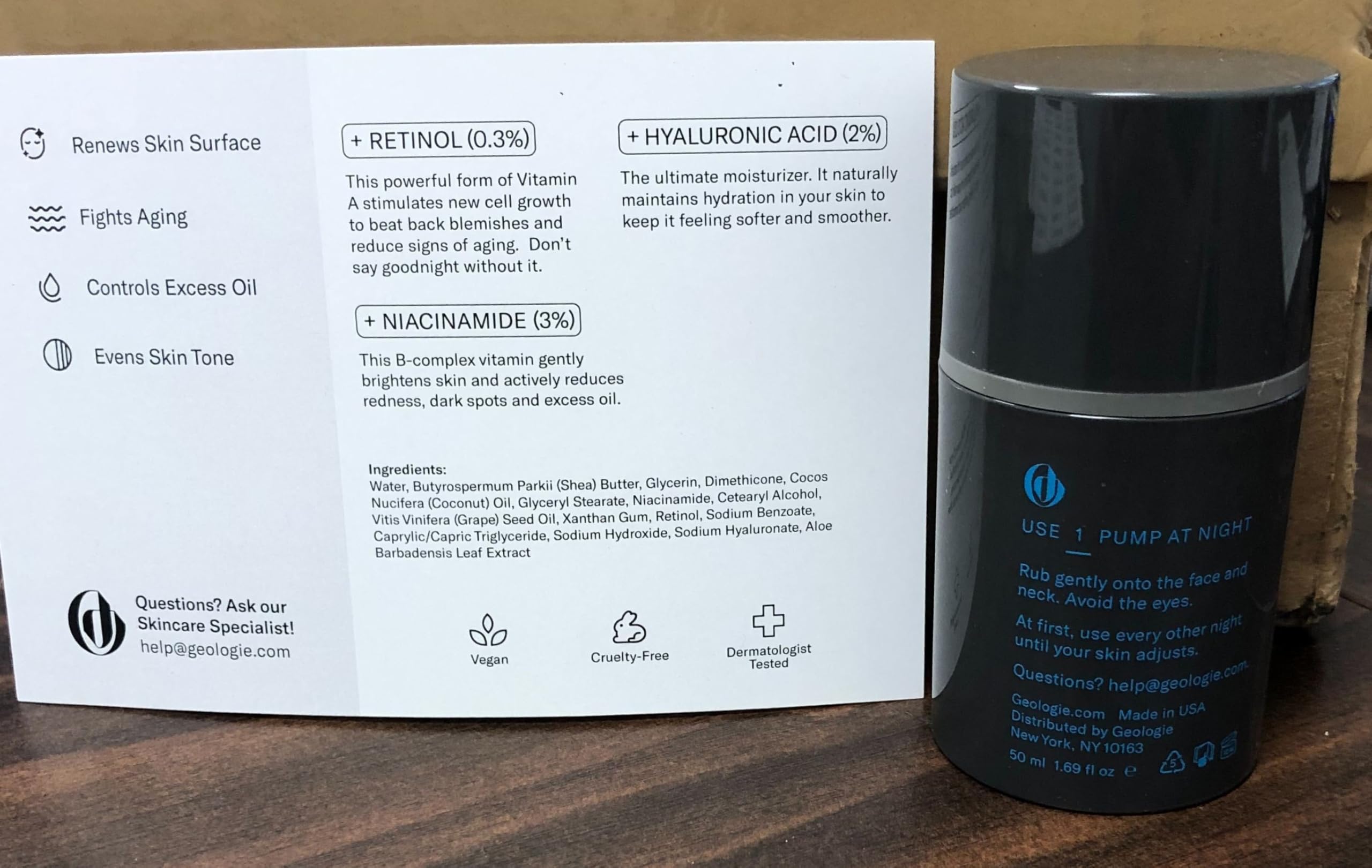 Geologie Retinol for men and women in use demonstrating universal skincare fit.