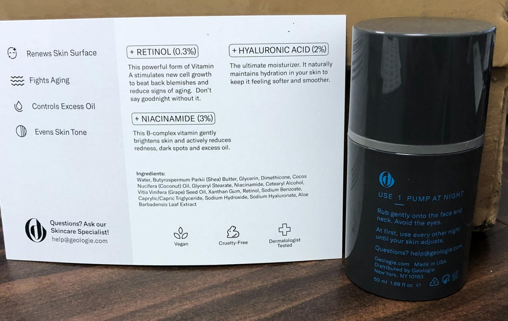 Geologie Retinol for men and women in use demonstrating universal skincare fit.