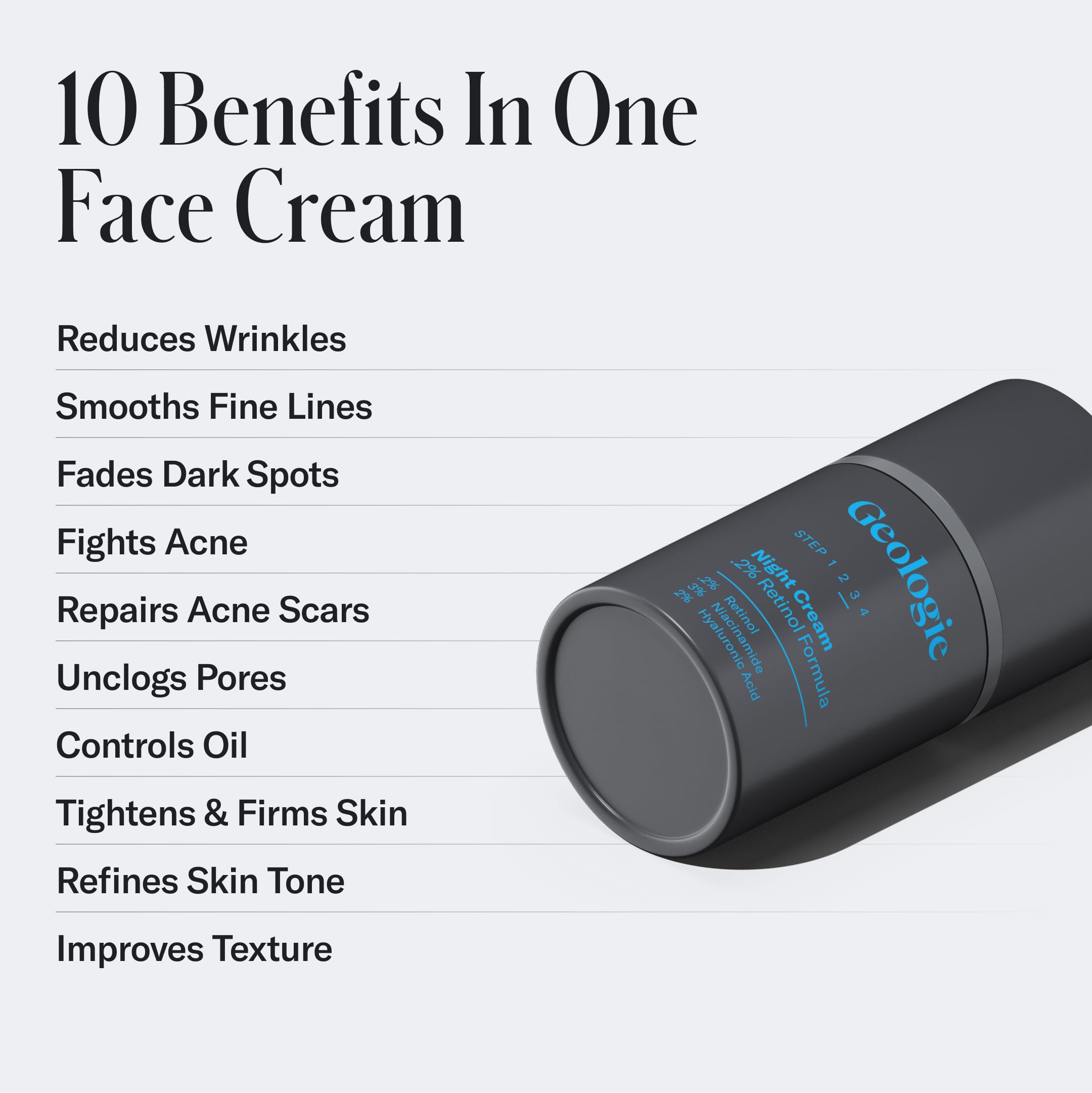 Geologie retinol night cream jar closeup shows rich texture for hydration