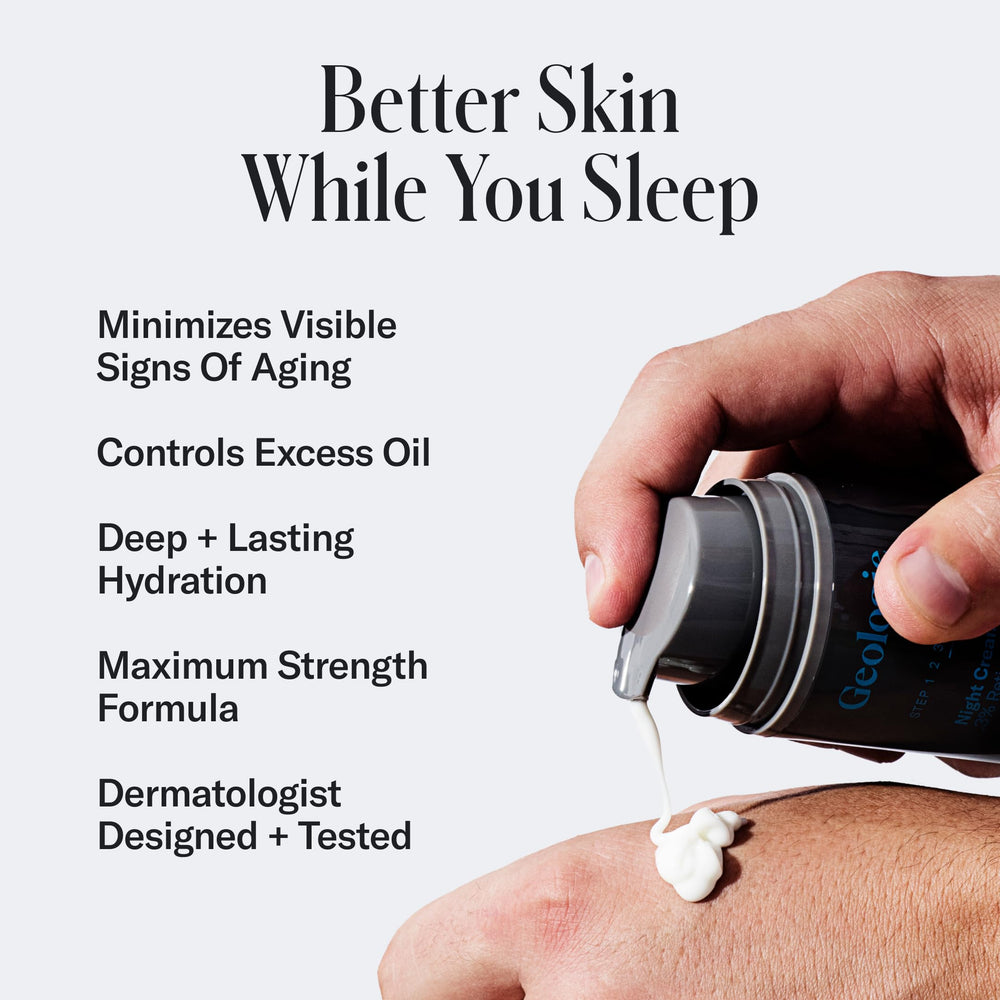 Geologie Retinol Night Cream jar closeup with creamy, hydrating texture for nightly care.