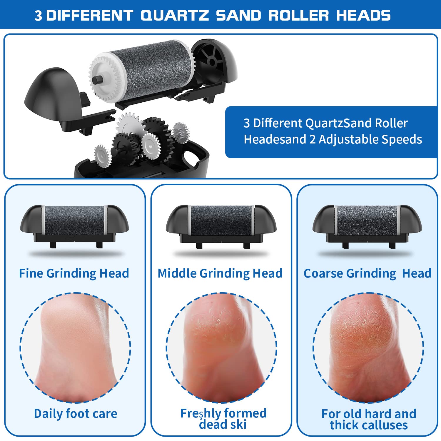 Geopu electric foot callus remover with LED light in action, precise dead skin targeting.
