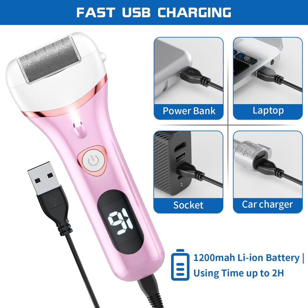 Geopu foot file with LCD display showing battery life at a glance.