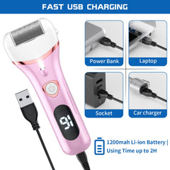 Geopu foot file with LCD display showing battery life at a glance.