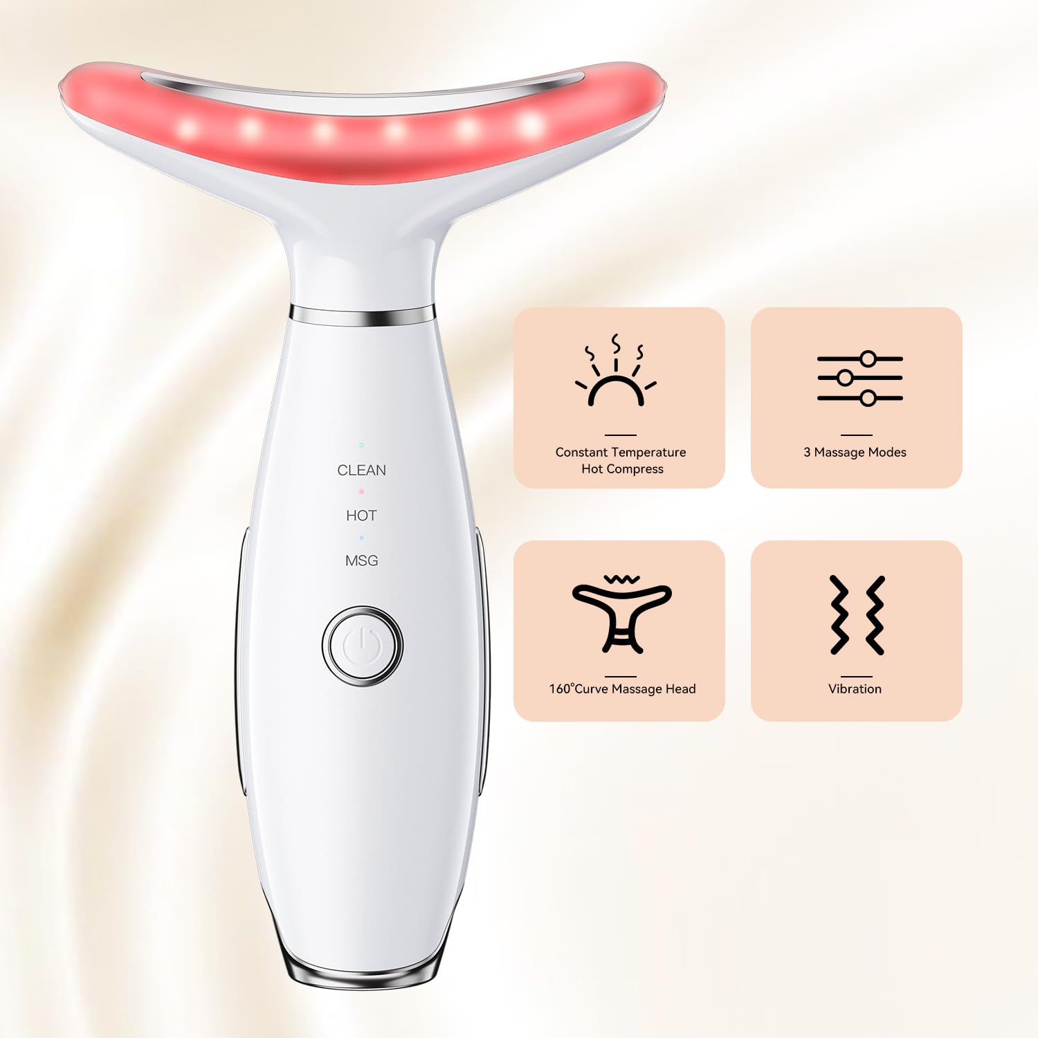 Gequip face massager red hot mode provides soothing heat therapy.