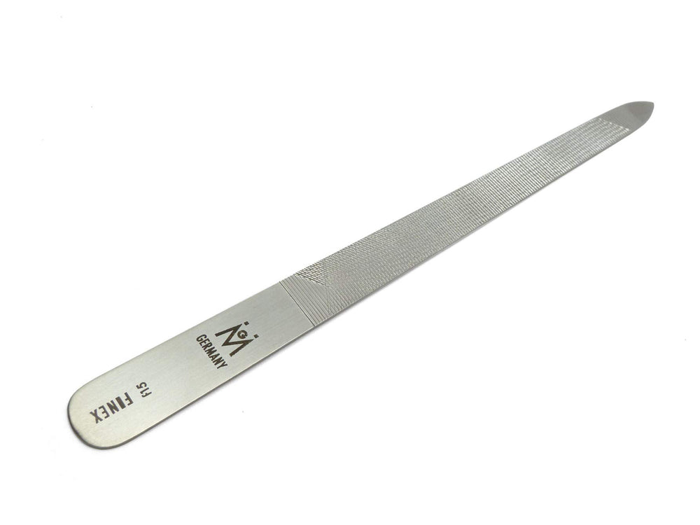 GERMANIKURE Finox stainless steel surface closeup emphasizes durable, permanent filing surface