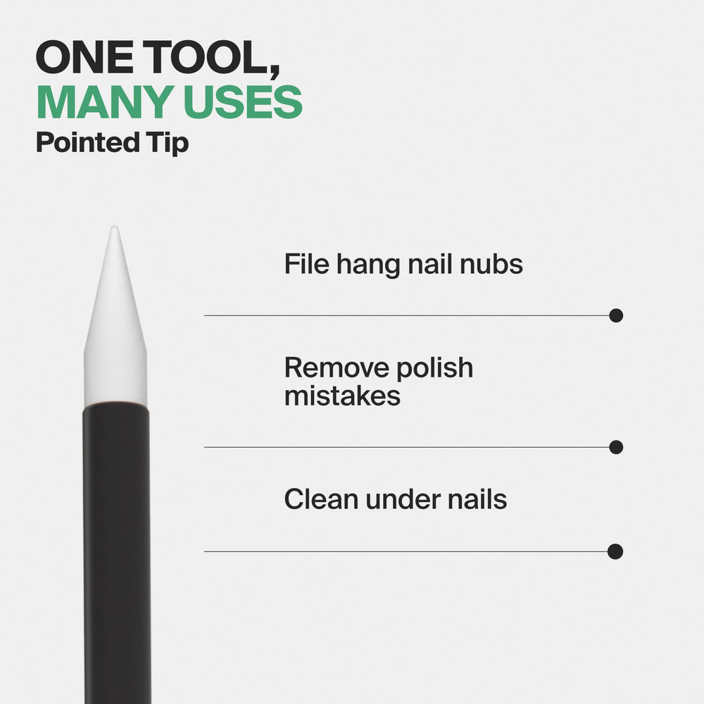 GERMANIKURE polish-mistake cleanup using glass stick for clean edges.