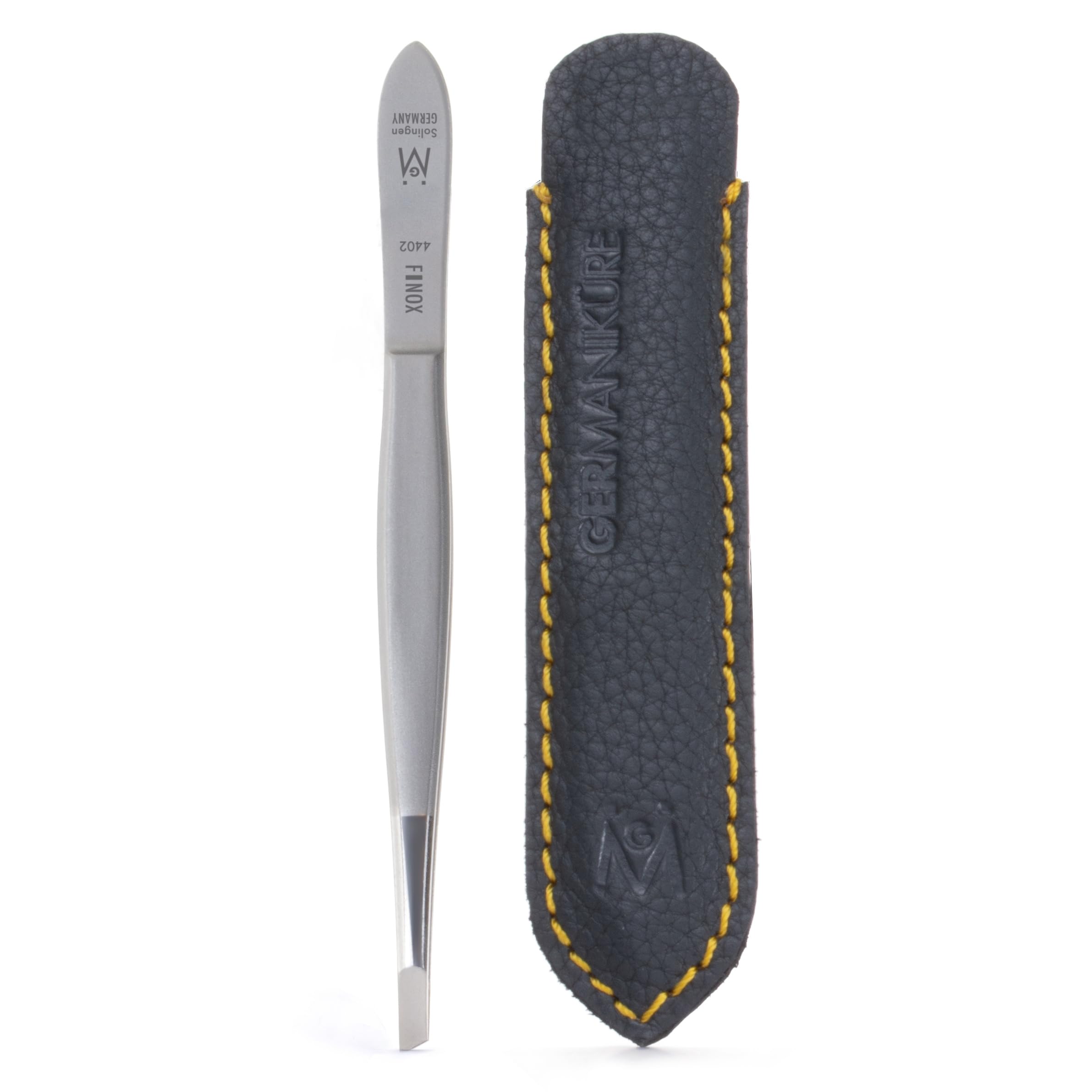 GERmanikure slanted tweezers in leather case for portable precision grooming