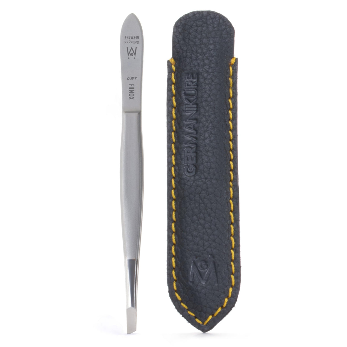 GERmanikure slanted tweezers in leather case for portable precision grooming