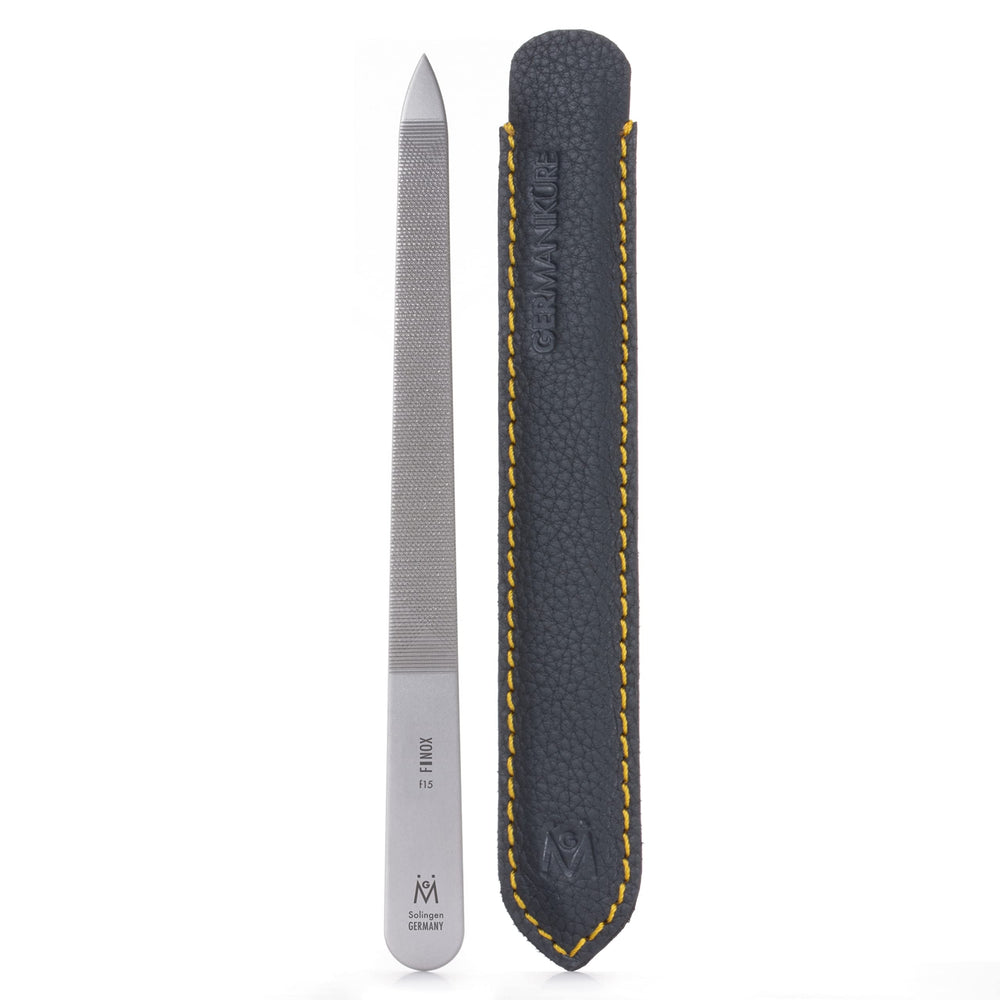 GERMANIKURE triple cut nail file front closeup shows rugged texture for durable filing