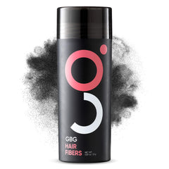 GBG Hair Fibers bottle close-up in black for quick concealment of thinning areas