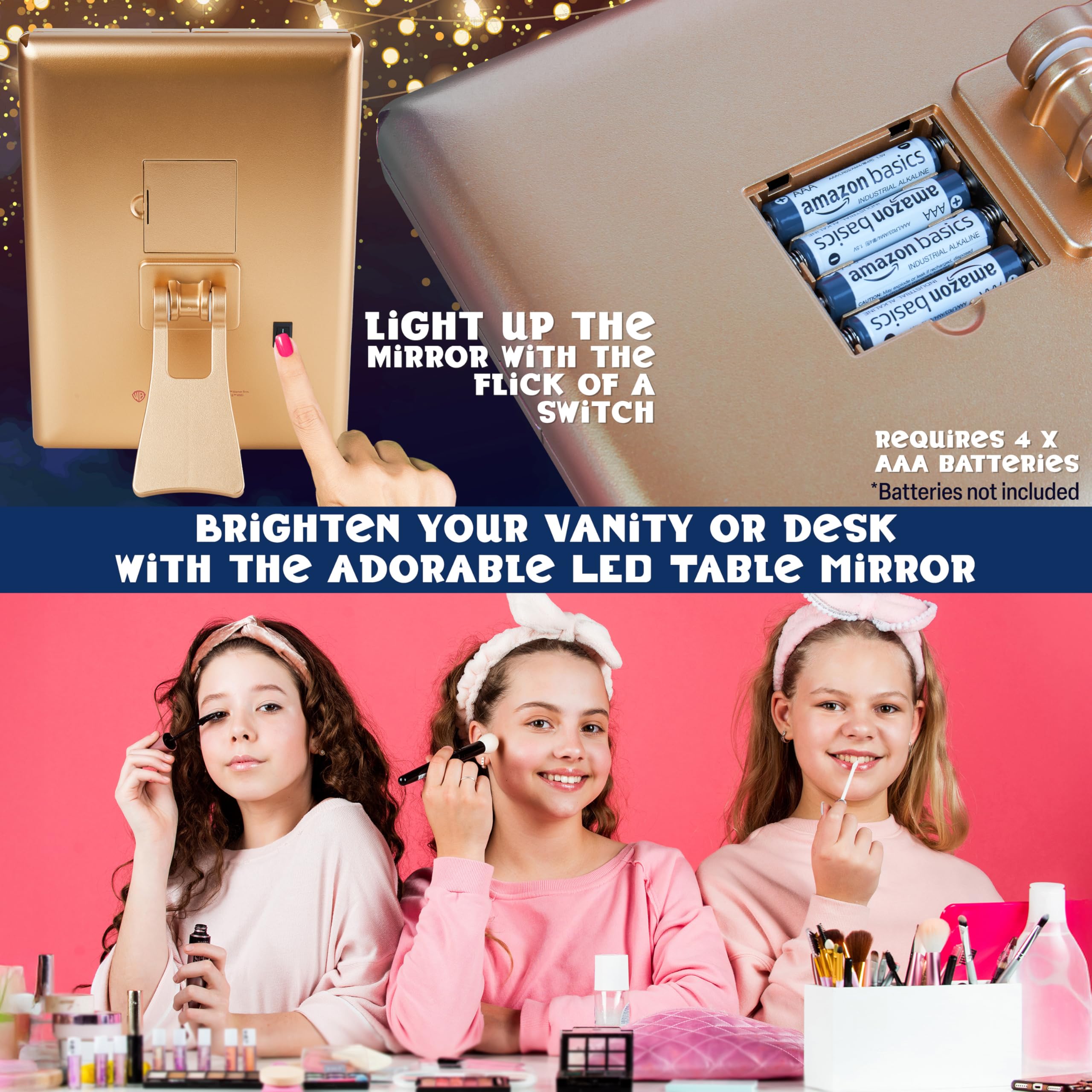 Get Trend Harry Potter LED Vanity Mirror battery-powered for travel and dorm spaces.