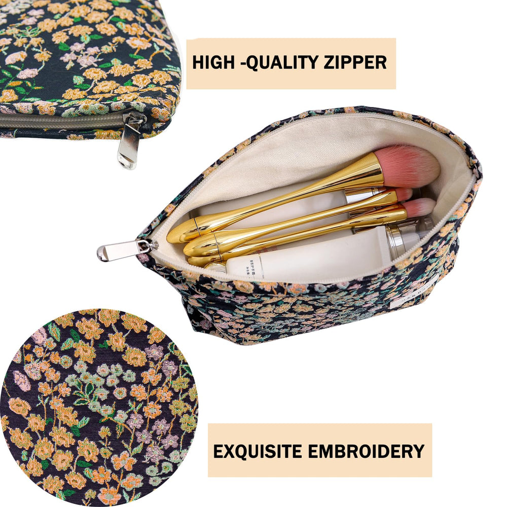 Getgto small floral makeup bag close-up embroidery highlight.