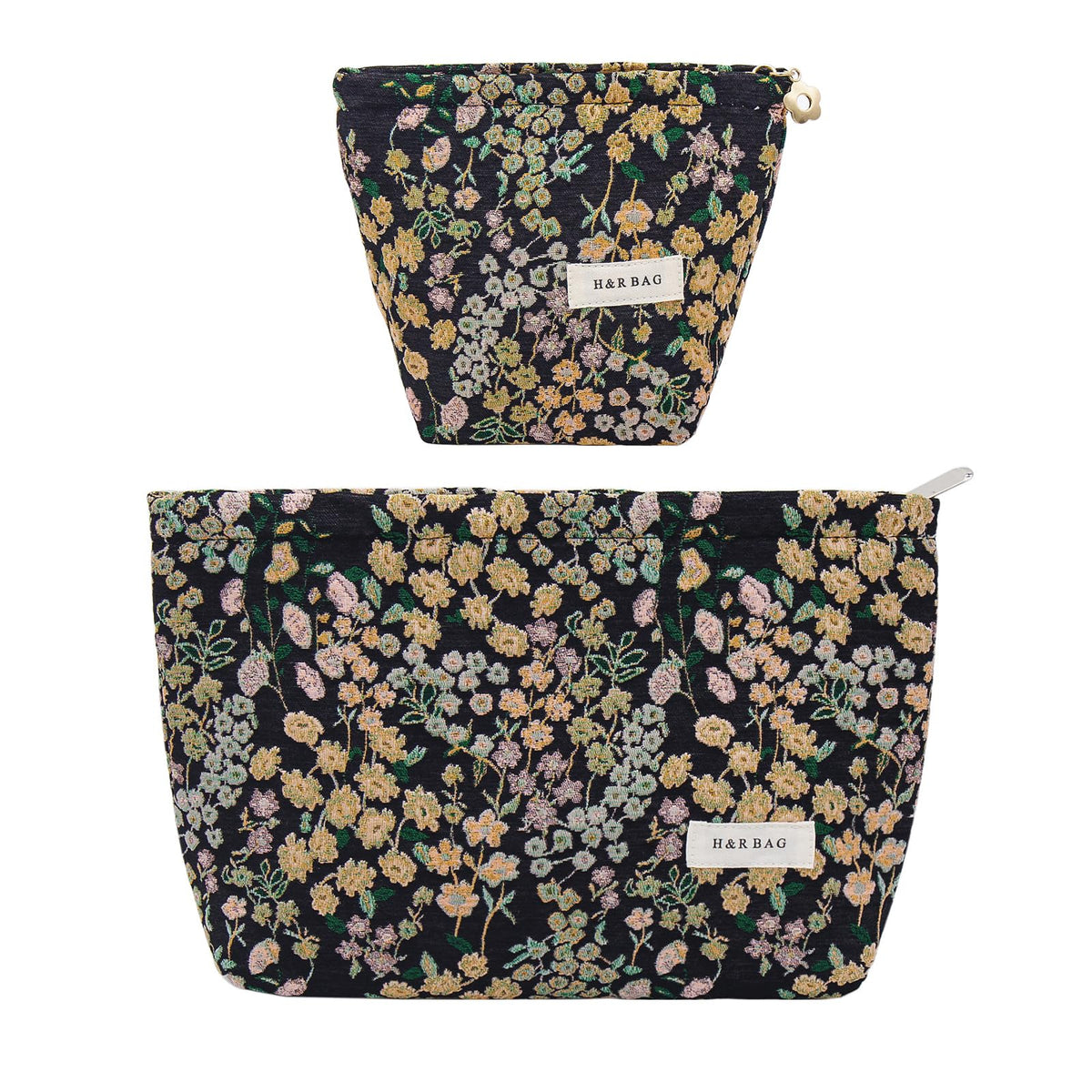 Getgto two-pcs makeup bags with floral pattern help organize travel cosmetics.