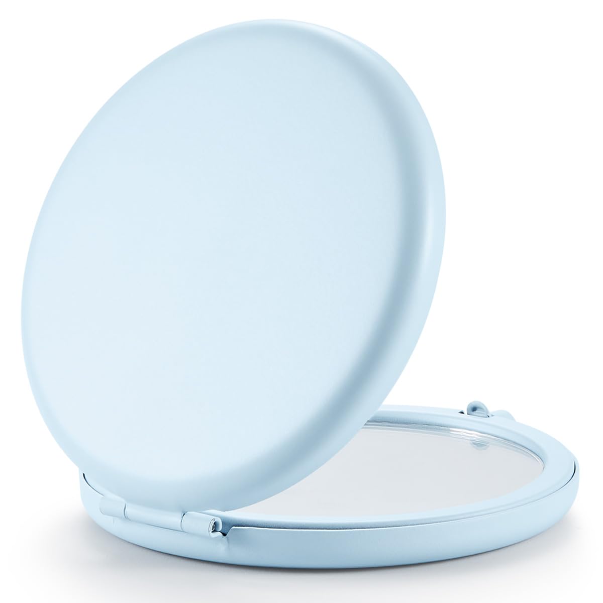 Getinbulk compact mirror round purse light blue held for quick on-the-go touch-ups.