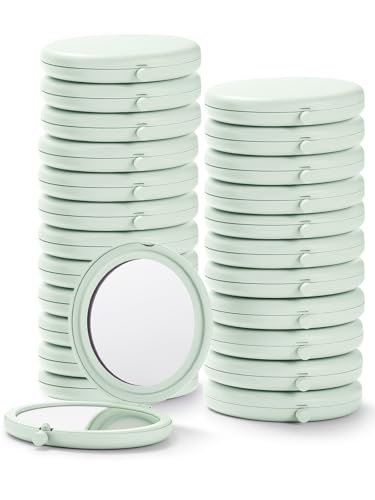 Getinbulk purse-mirror-round-cyan shows 1x and 2x magnification for quick on-the-go touch-ups.