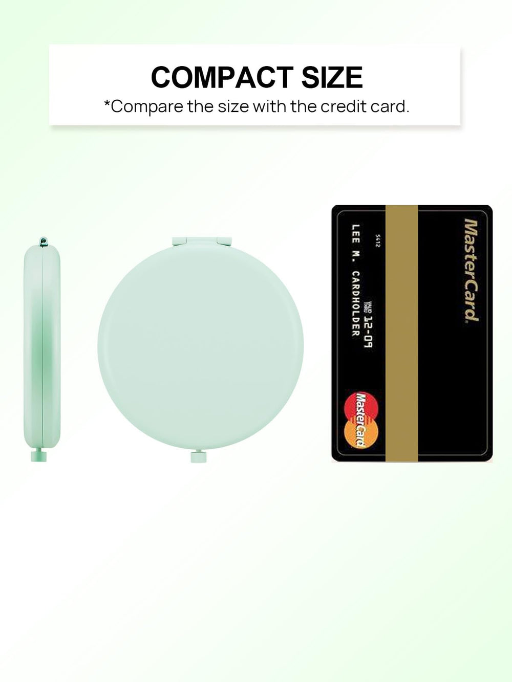 Getinbulk purse-mirror-round-cyan open-button demonstrates durable metal shell for easy access.