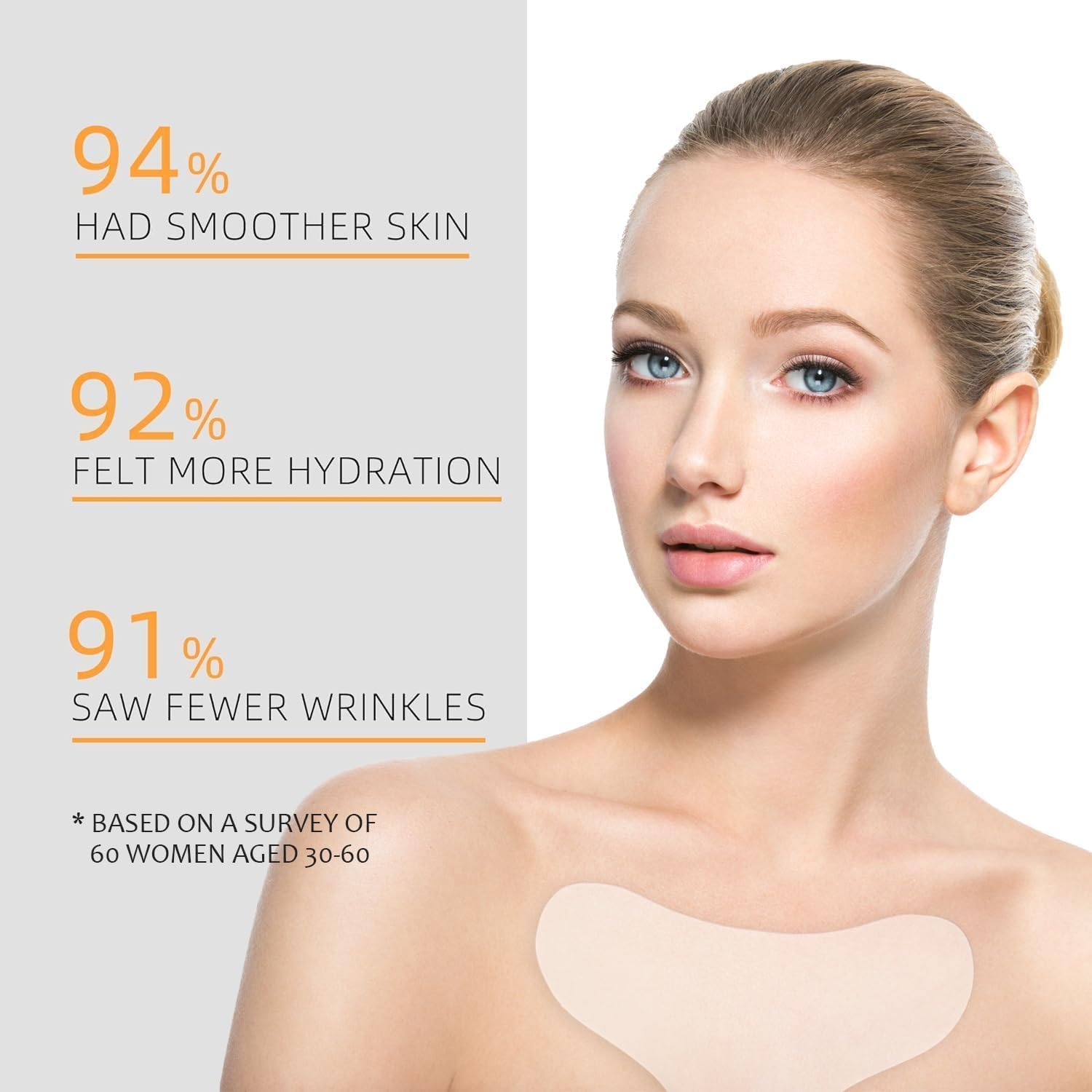 GETPUNA silicone decolletage pads on skin demonstrate comfortable overnight wrinkle reduction.