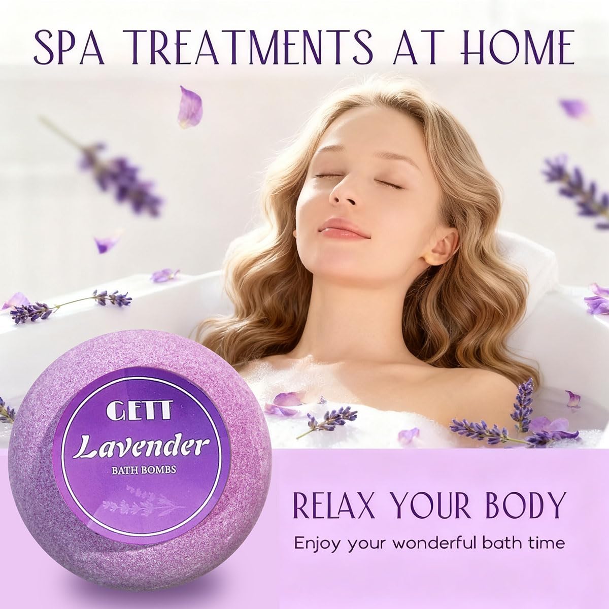GETT lavender aroma with essential oils delivers soothing bath-time aromatherapy vibes.