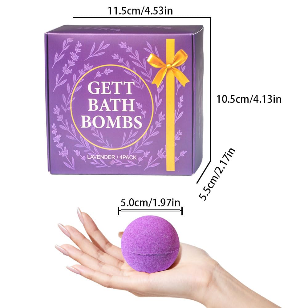 GETT lavender bath bombs shown in soothing spa-like scene for all genders.