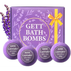 GETT lavender bath bomb packaging showcasing gift-ready presentation for spa-inspired home routines.