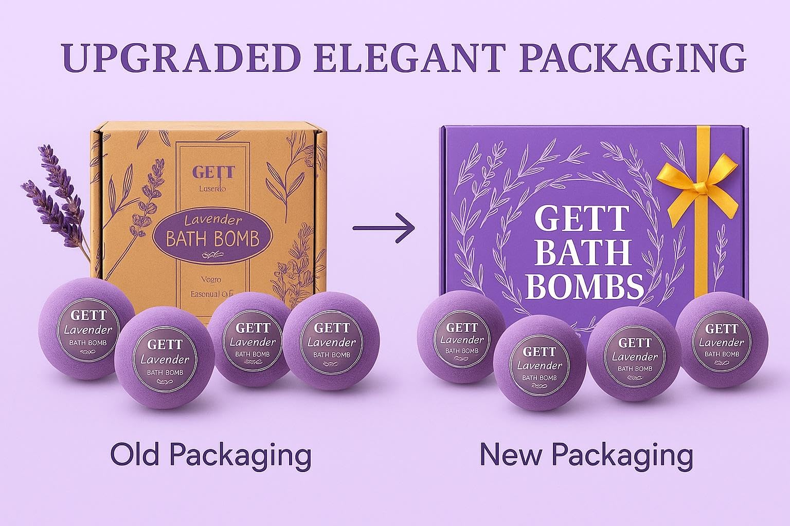 GETT lavender bath bomb scene highlights relaxing at-home spa moment with soothing fragrance.