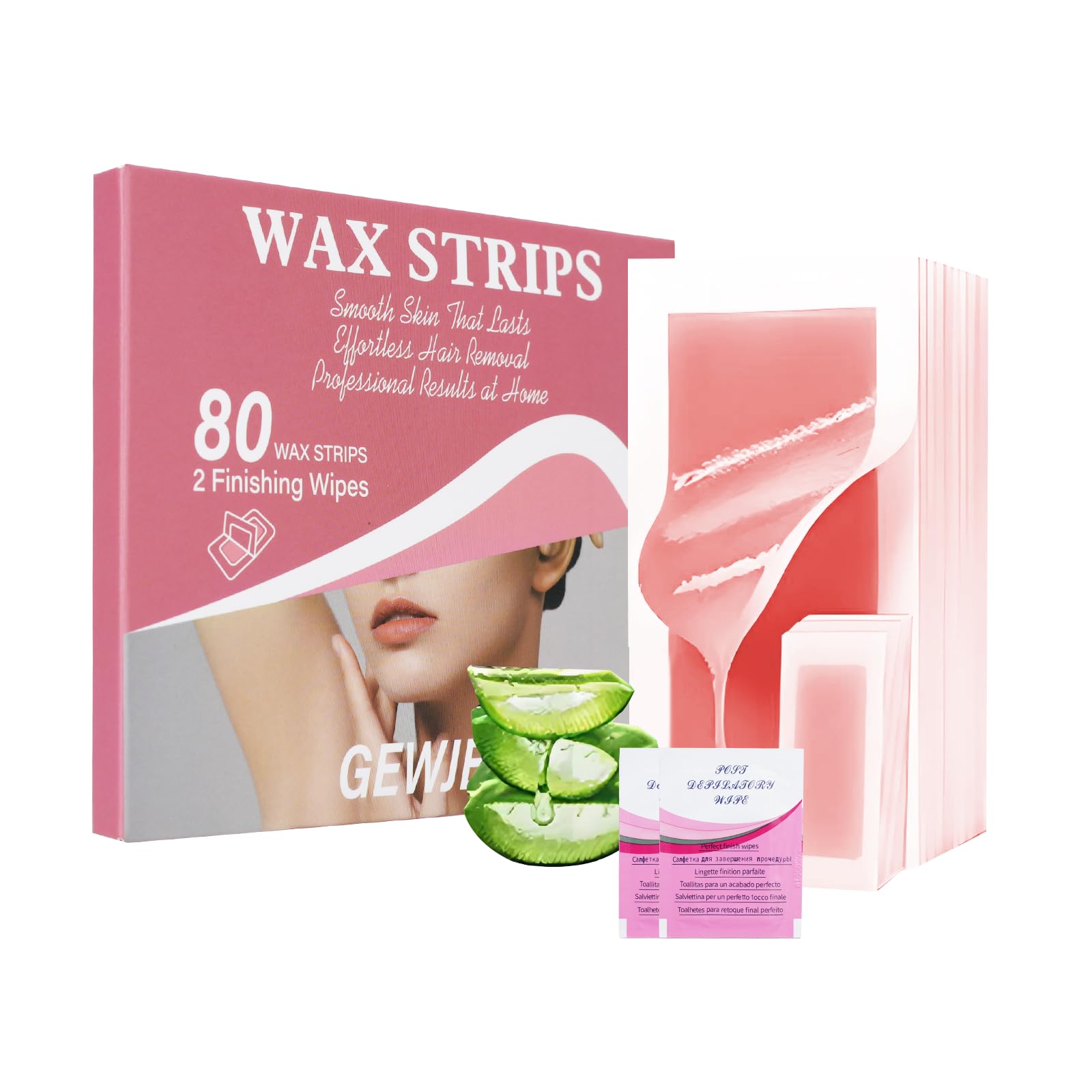 GEWJEK wax strips box close-up for easy at-home removal.