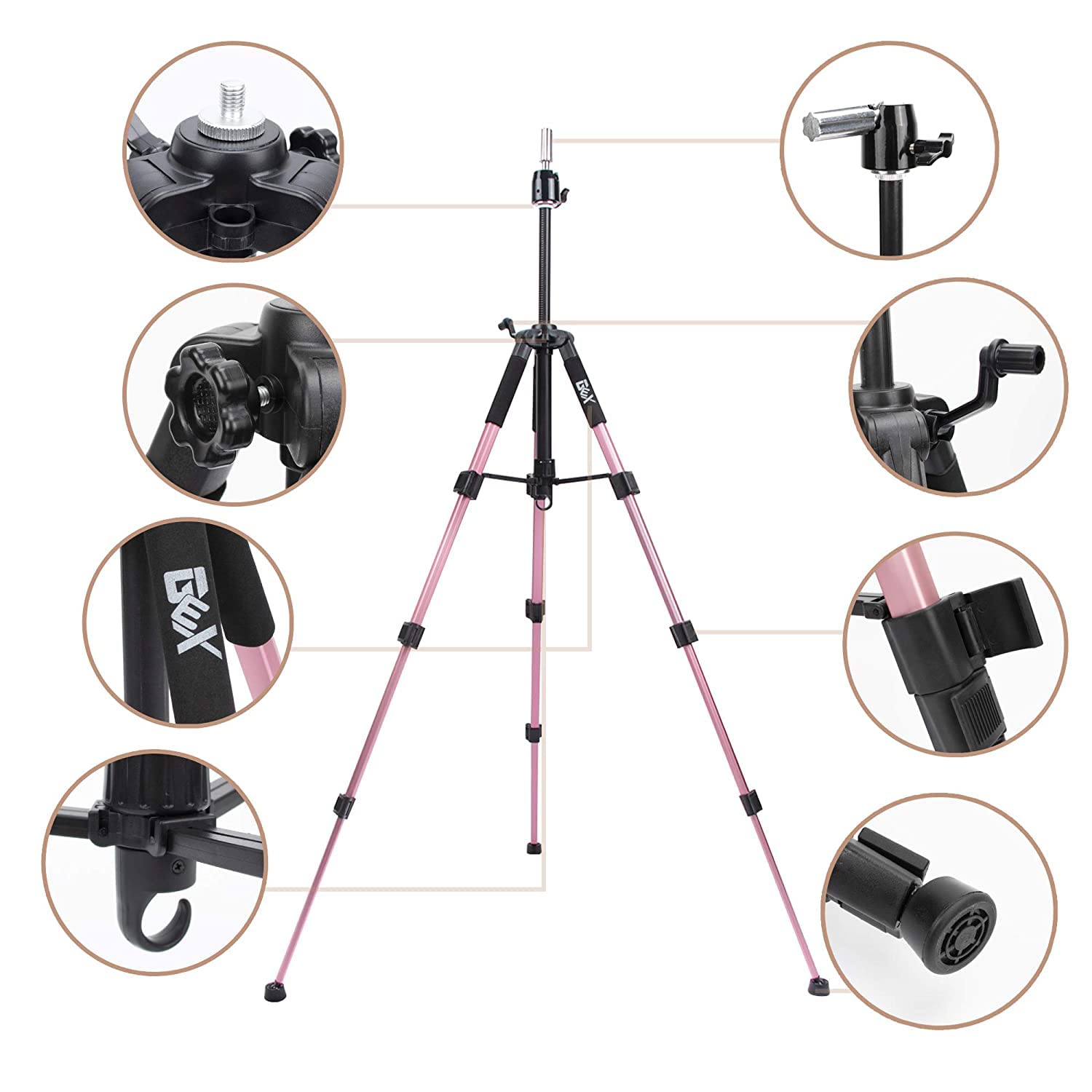 GEX 55-inch aluminum tripod stand offers stable height for different styling tasks.
