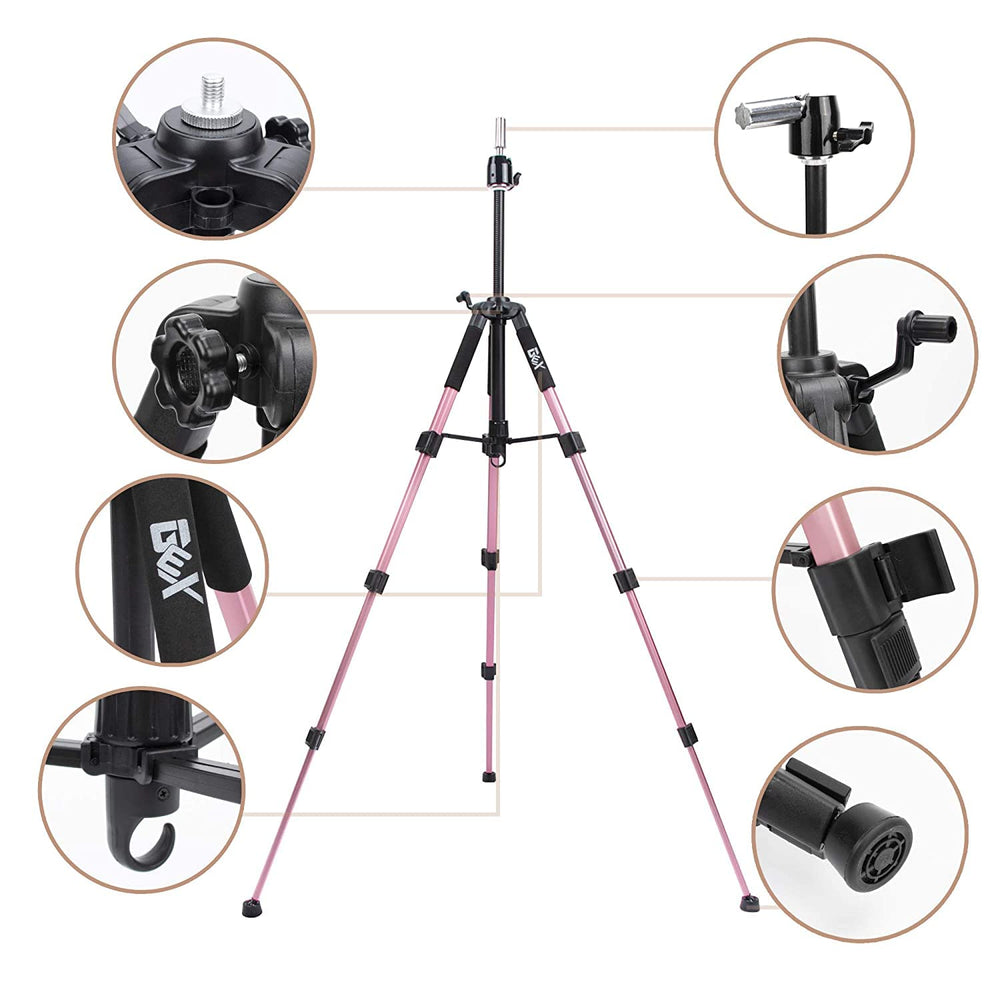 GEX 55-inch aluminum tripod stand offers stable height for different styling tasks.