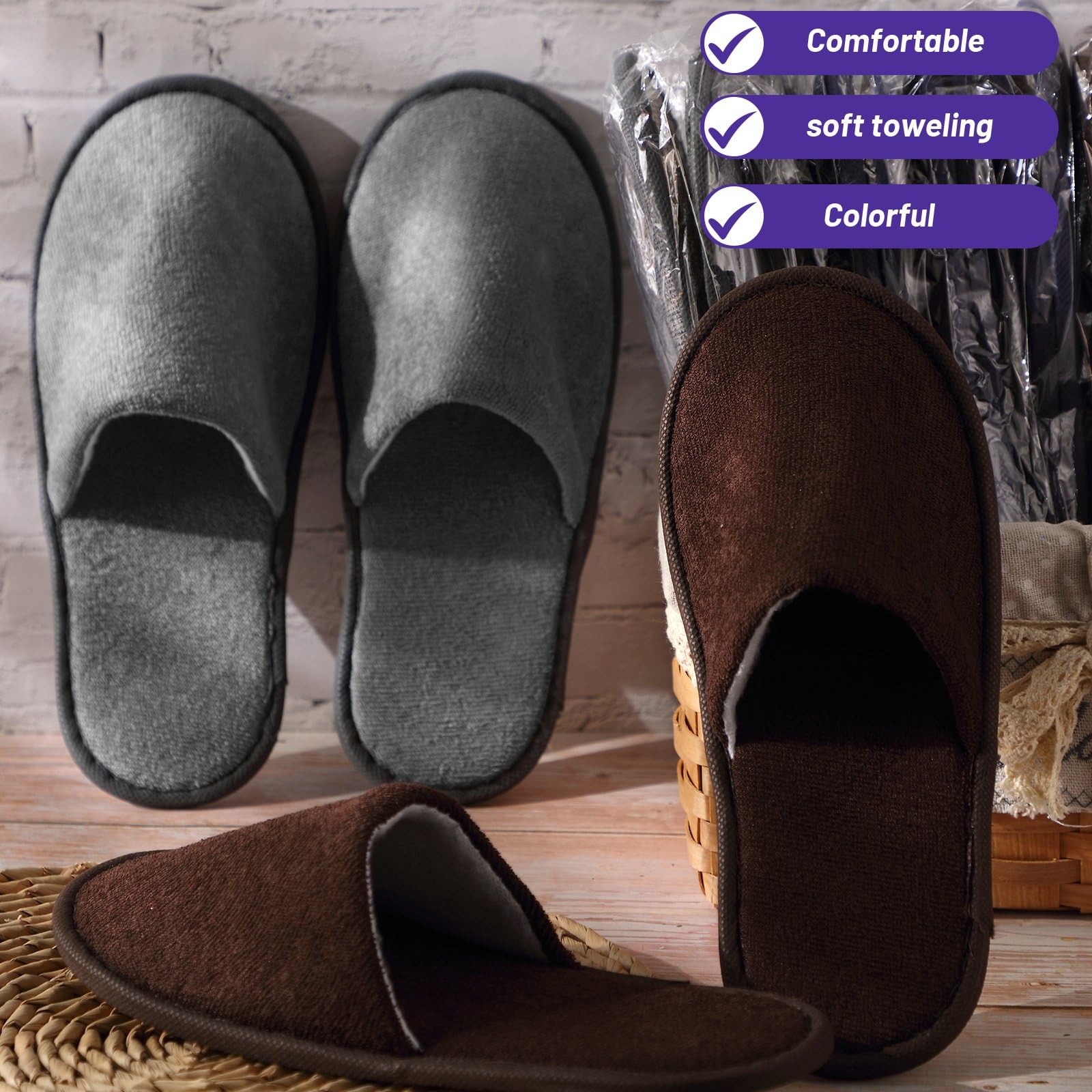 Geyoga individually wrapped slippers stay clean and portable.