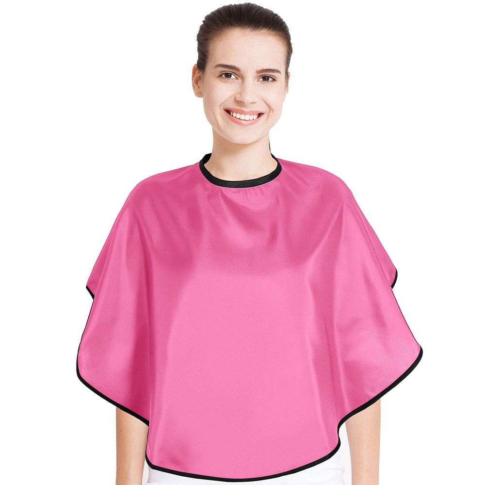 Geyoga short makeup cape pink front view provides protective coverage during makeup sessions.