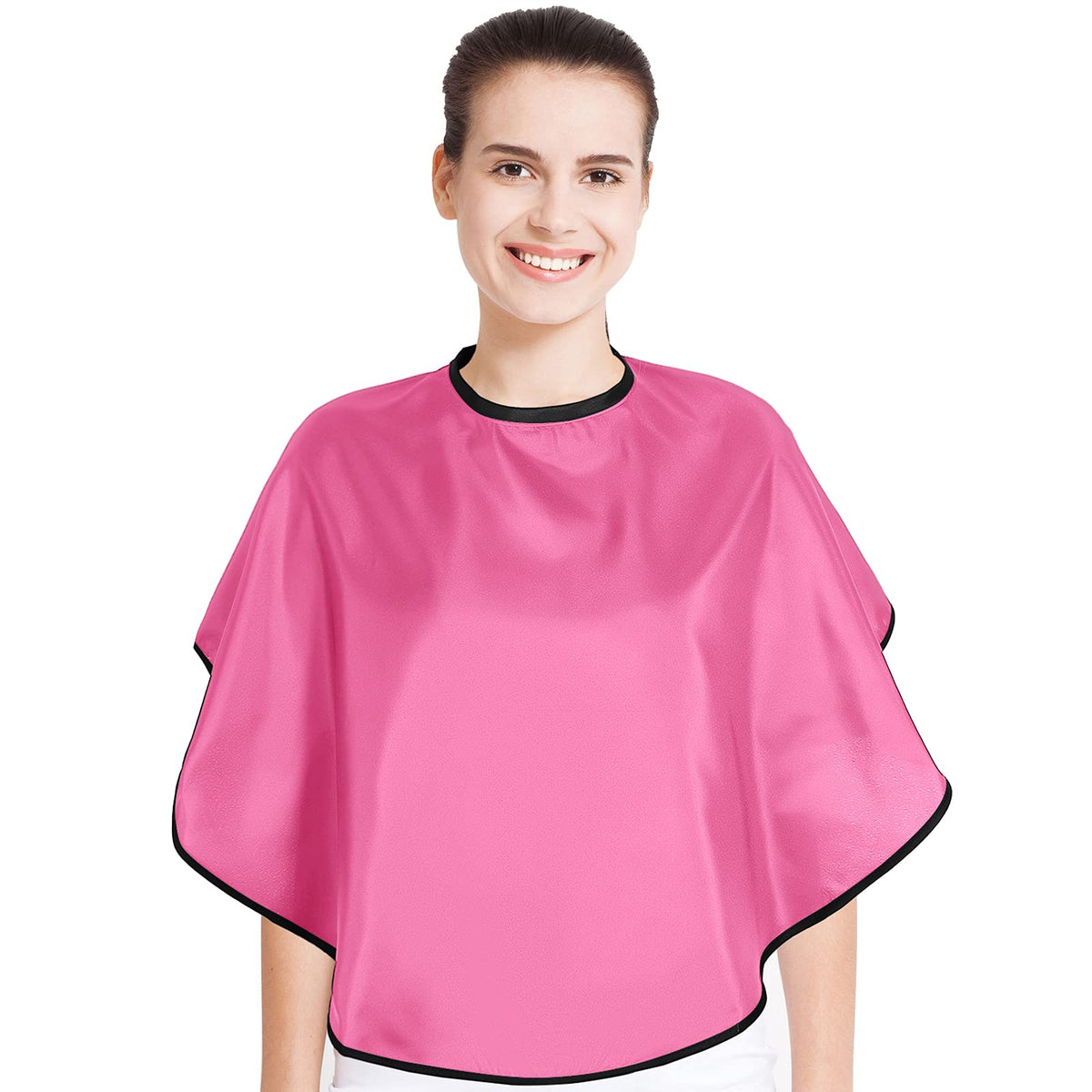Geyoga short makeup cape pink front view provides protective coverage during makeup sessions.