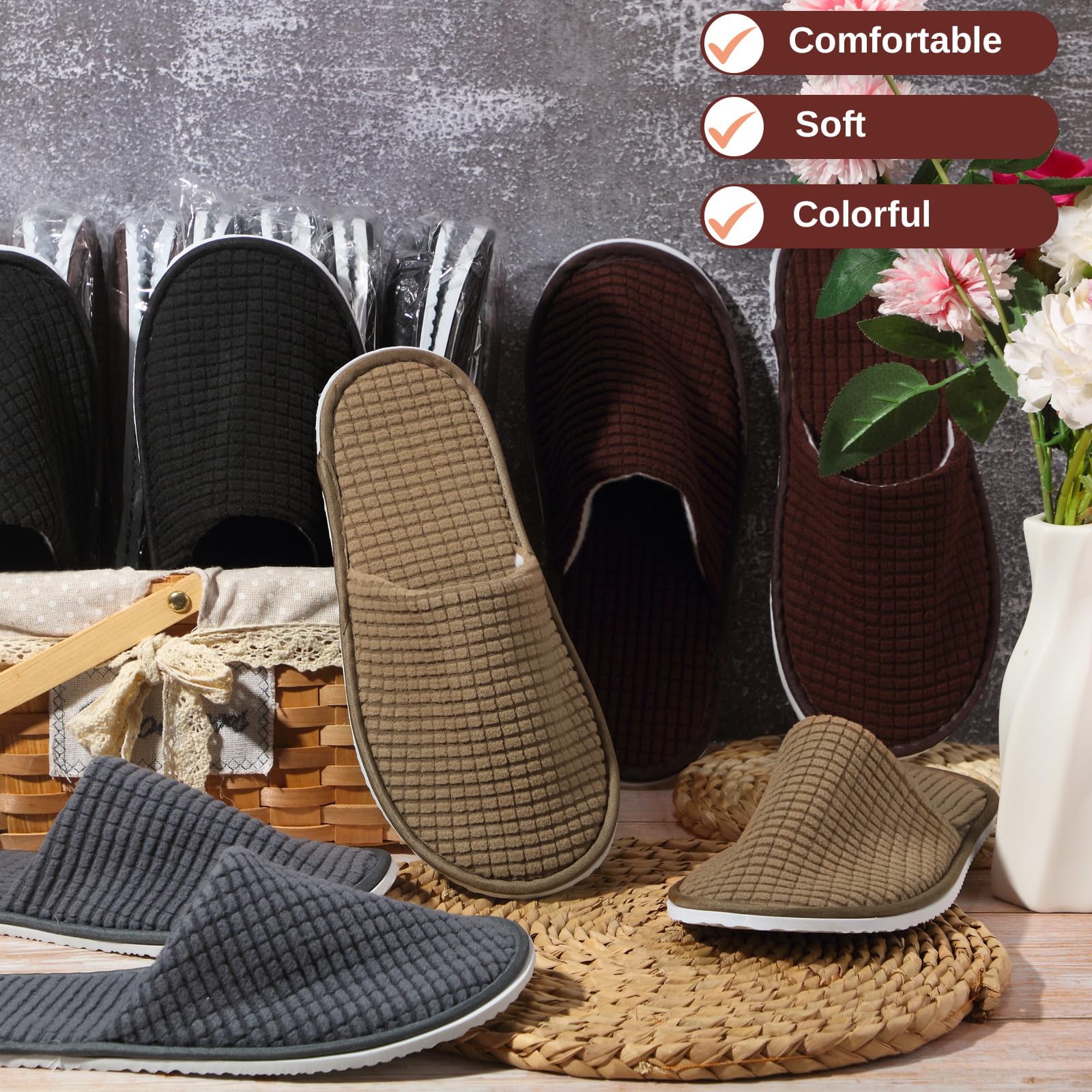 Geyoga black slippers ready for guest distribution and quick color-based differentiation