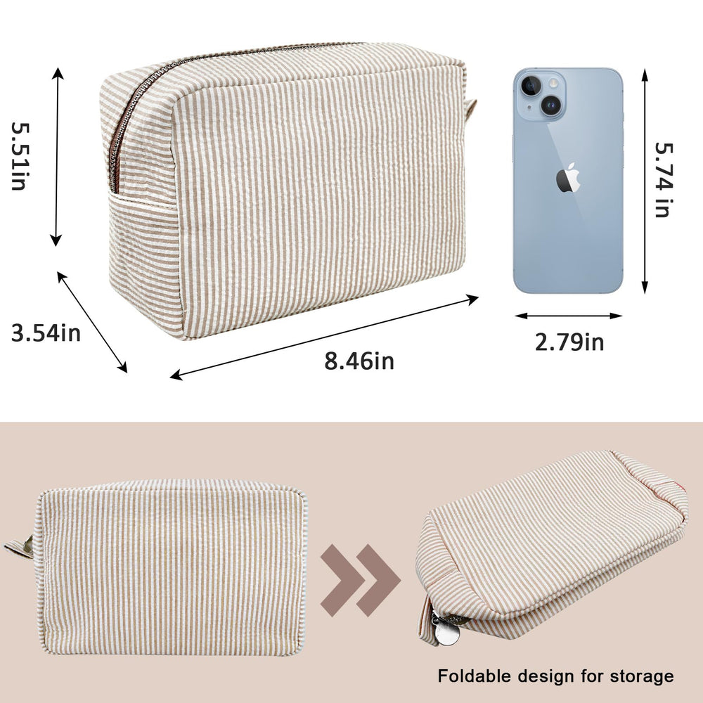 GFU cosmetic bag large storage brown back view reveals wide main compartment